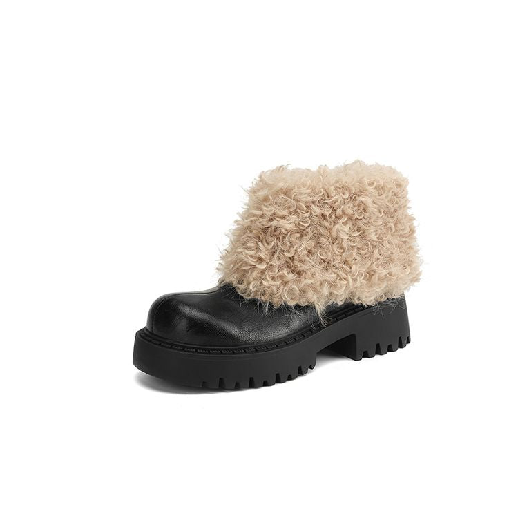 Chunky Shoes with High Fur Collar - Black