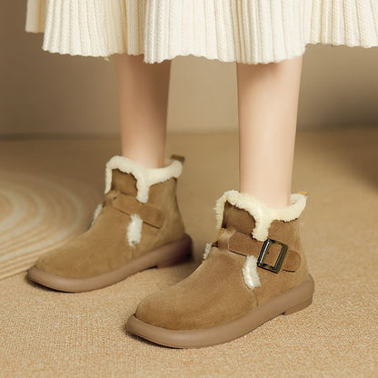 Padded Lamb's Wool Cotton Boots - Brown