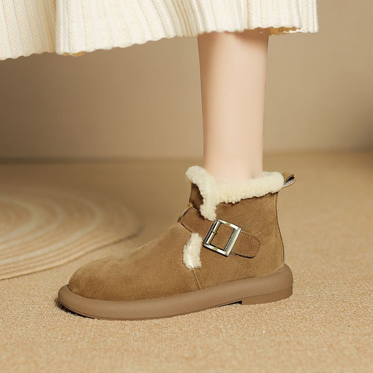 Padded Lamb's Wool Cotton Boots - Brown