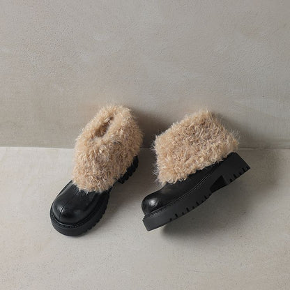 Chunky Shoes with High Fur Collar - Black