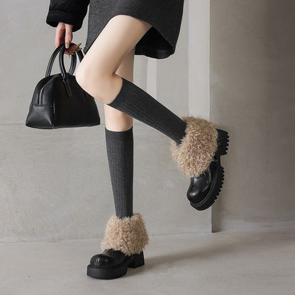 Chunky Shoes with High Fur Collar - Black