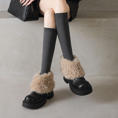 Chunky Shoes with High Fur Collar - Black