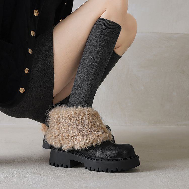 Chunky Shoes with High Fur Collar - Black