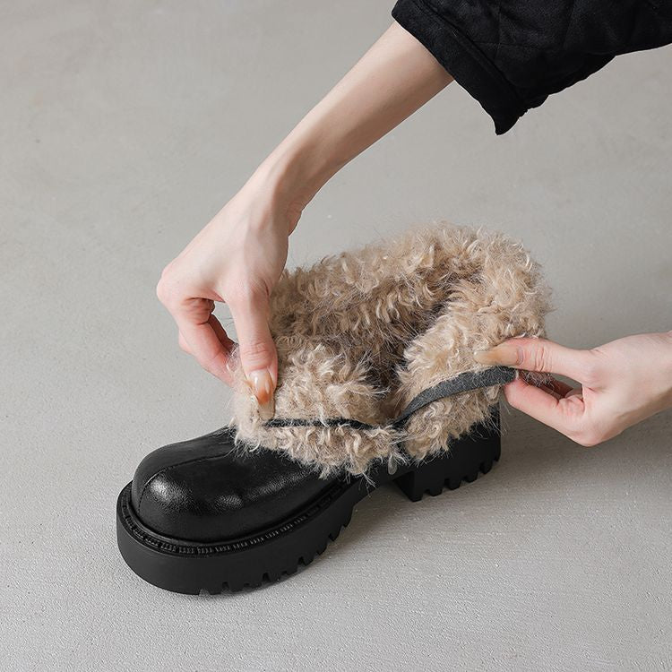 Chunky Shoes with High Fur Collar - Black