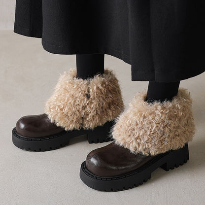 Chunky Shoes with High Fur Collar - Brown