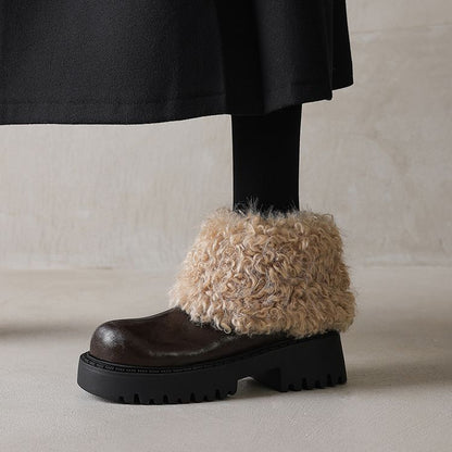 Chunky Shoes with High Fur Collar - Brown