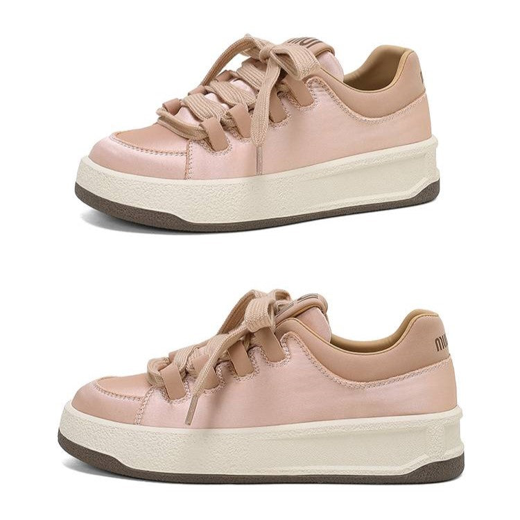 Stylish Satin Lace-Up Sneakers - Champagne Pink