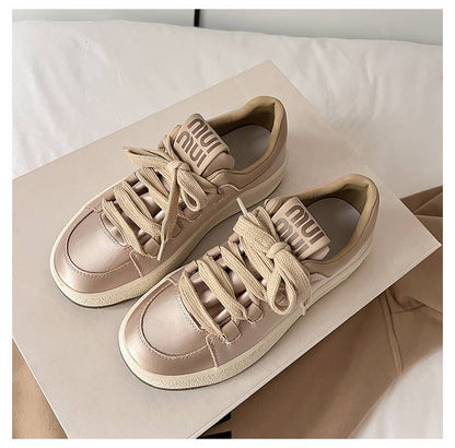 Stylish Satin Lace-Up Sneakers - Champagne Pink