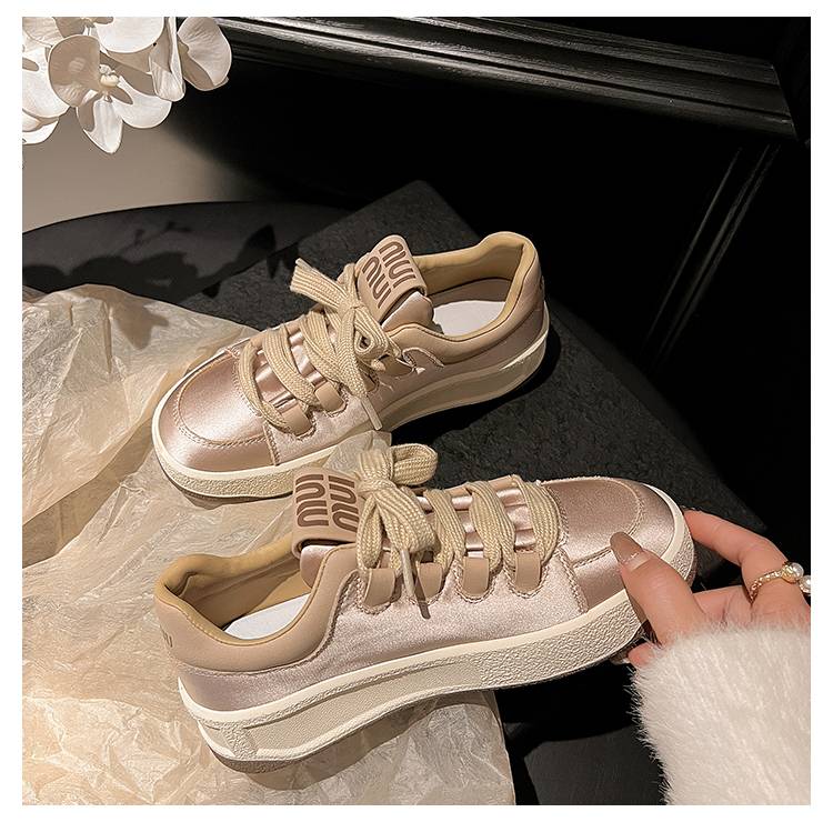 Stylish Satin Lace-Up Sneakers - Champagne Pink