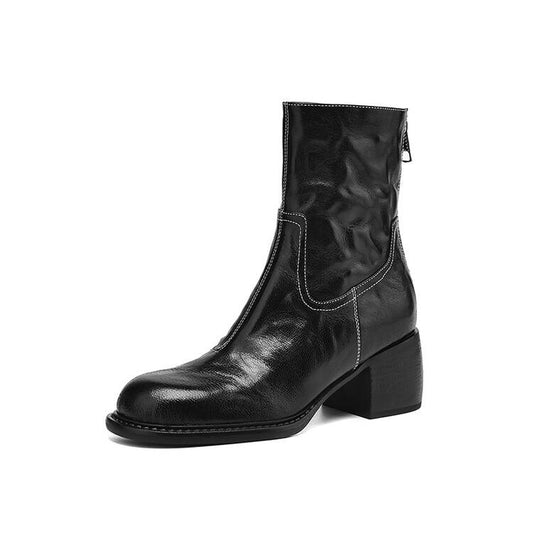 Elegante Lederstiefeletten mit Absatz - Schwarz