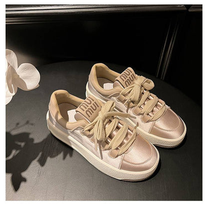 Stylish Satin Lace-Up Sneakers - Champagne Pink