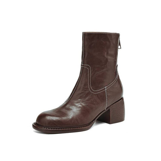 Elegante Lederstiefeletten mit Absatz - Braun