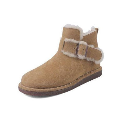 Suede Winter Boots with Strap - Brown