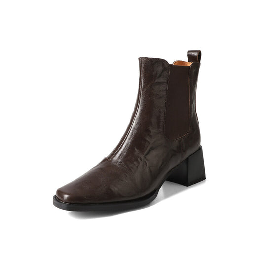 Elegante Stiefel aus Schaffell mit Absatz - Braun