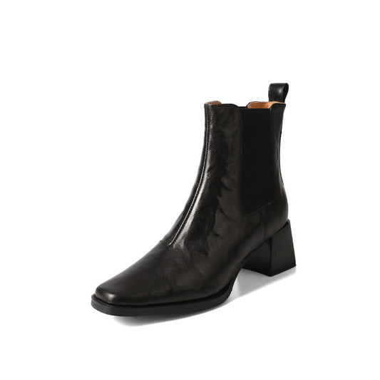 Elegante Stiefel aus Schaffell mit Absatz - Schwarz