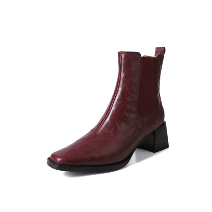 Elegante Schaffellstiefel mit Absatz - Burgunderrot