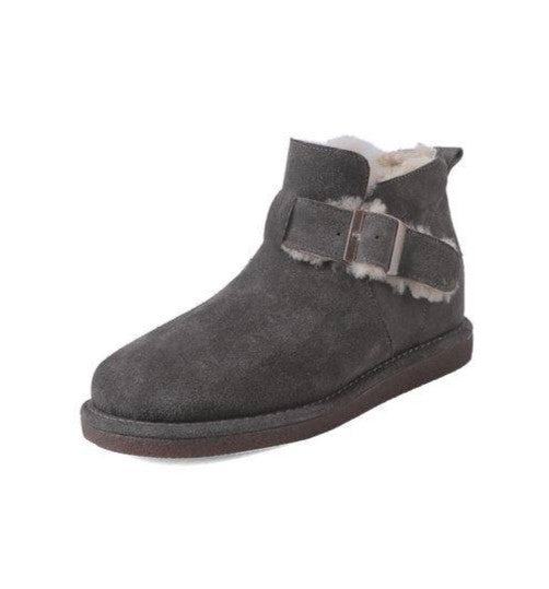 Wildleder Winterstiefel mit Riemen - Grau