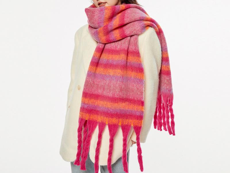 Warm Striped Scarf - Pink