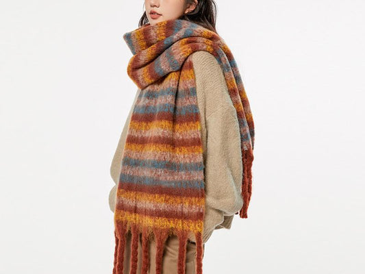 Warm Striped Scarf - Brown