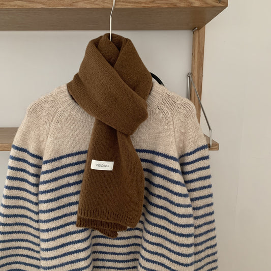 Knitted Woolen Scarf - Brown